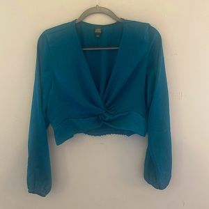 Wild Fable Teal Long Sleeve Crop Top